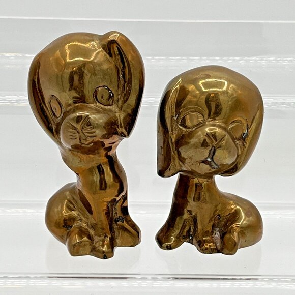 Vintage Solid Brass Puppy Dog Cartoon like Figurines Set Of 2 - Picture 1 of 5